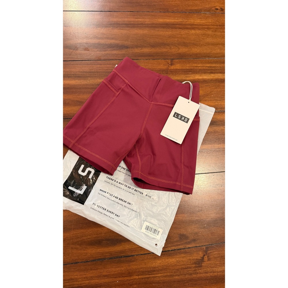 LSKD Elite X-Shorts Dark Cherry 4in High Waisted Shorts XS WTGH00415 NWT NEW - Picture 5 of 16